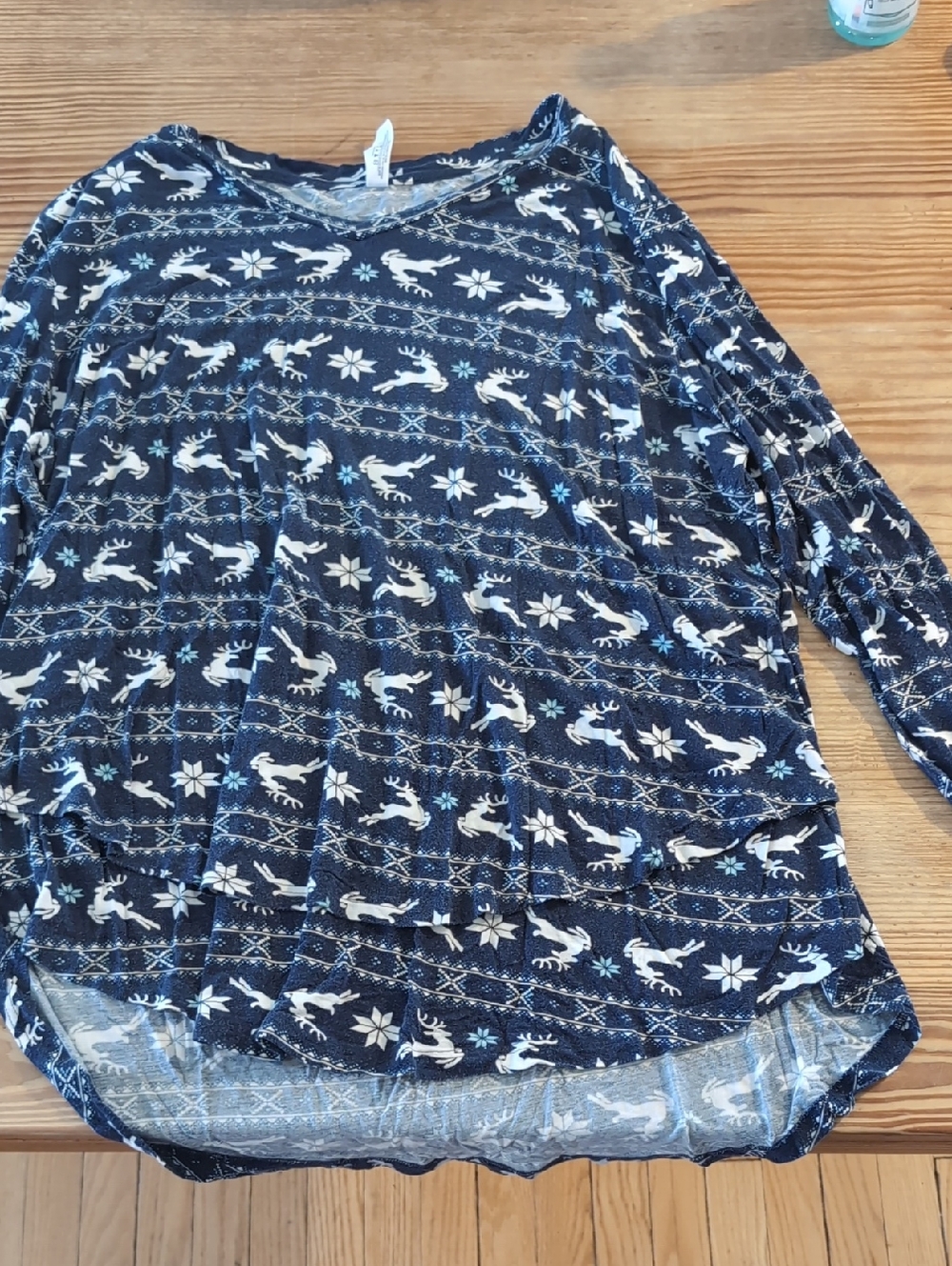 Latched Mama Navy Blue and White Reindeer Print Long Sleeve Top